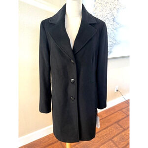 Calvin Klein Classic Single Breasted Wool Poly Cashmere Coat Black Sz 12 $440